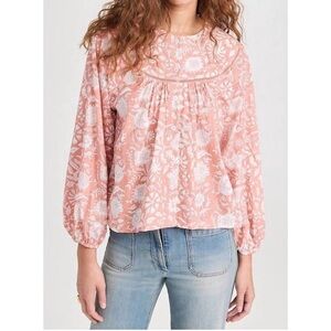 Marea Georgia Floral Top Button Front Blouse Medium Sorbet Orange